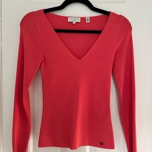 Ted Baker Coral Long Sleeve Knit V-Neck Top